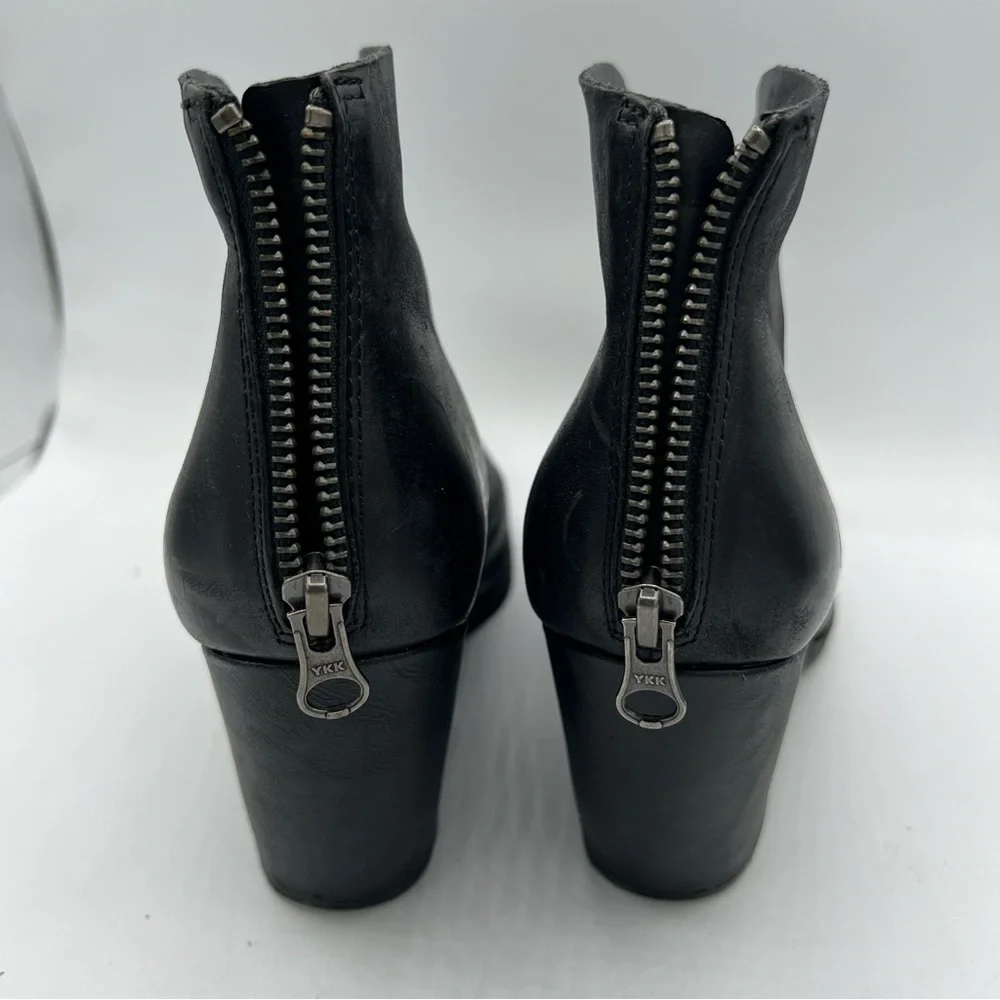 Korks Shamira Leather Ankle Boot Womens 10M‎ Black Chunky Heel Cutout Back Zip